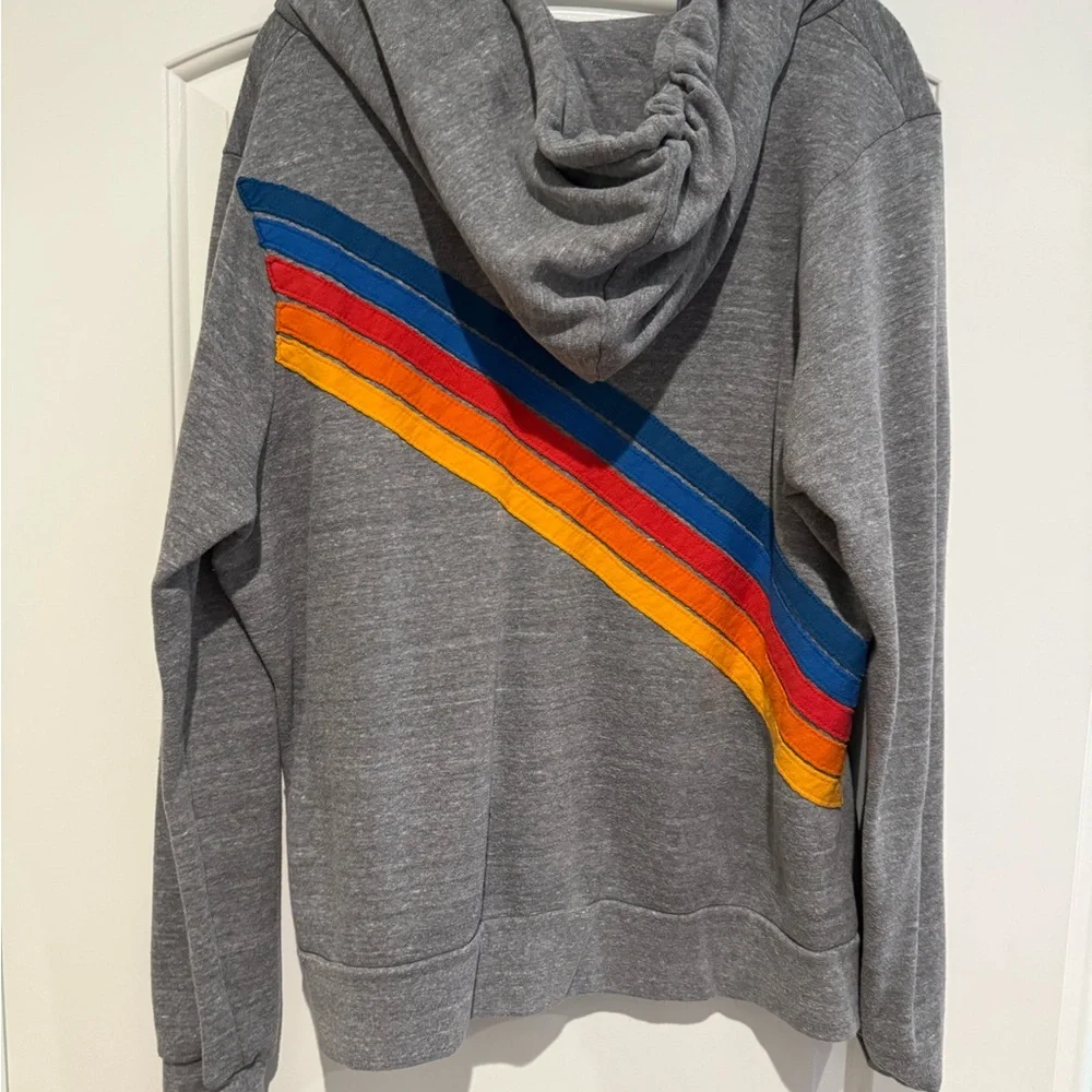 Aviator Nation Gray Zip-Up Sweater with Blue, Red, and Orange Stripe - Picture 4 of 4